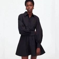 Madewell Black Seamed Long Sleeve Mini Shirt Dress 2 NWT