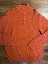 Vintage New Chaps Size L/G Orange 1/4 Zip Cotton Sweater Long Sleeve Mock Neck