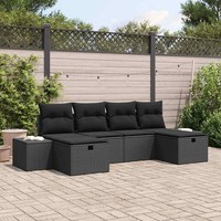 6-Teiliges Garten-Sofa-Set Mit Kissen Schwarz Poly Rattan