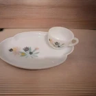 Vintage ATOMIC FLOWER PATIO BY FEDERAL Snack Set Plate Cup Tea Coffee Milk Glass