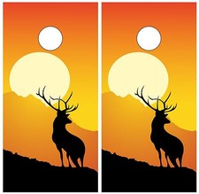 Buck Elk Hunting Silhouette Sunset Cornhole Board Decal Wrap Wraps