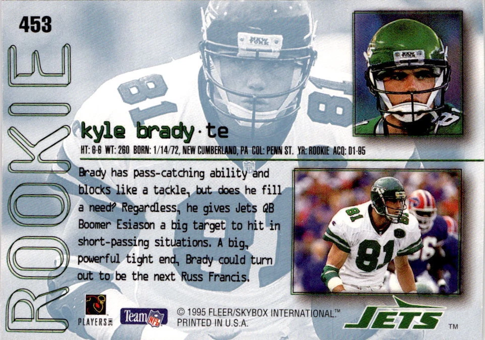 1995 Ultra #453 Kyle Brady Excellent - Image 2 of 2