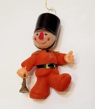 Vintage Christmas  Flocked Tree Ornament Toy Solider Hat 4" Tall
