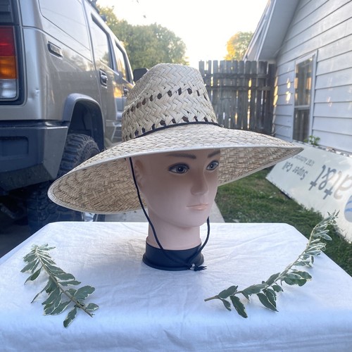 17 X 17 Wide Brim Straw Sun Hat. Sombrero Hecho De Palma De Jardinero.
