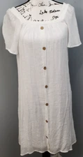 Naif Button Up Dress Womens Small White Lined Rayon Square Neck Flared Sleeve