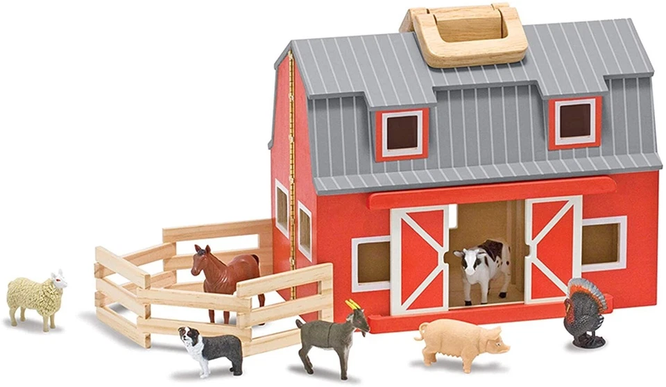 Melissa & Doug Portable & Foldable Red Barn Toy With Farm Animals Coral & Ladder - Image 3 of 4