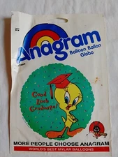 Vintage Anagram Tweety Bird Mylar Graduation Party Balloon