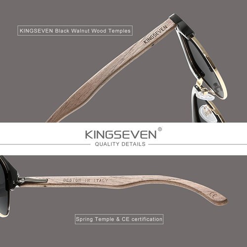 Kingseven Polarisierte Holz Sonnenbrille UV400 Retro Halbrand Brille Herren - Bild 22 von 30