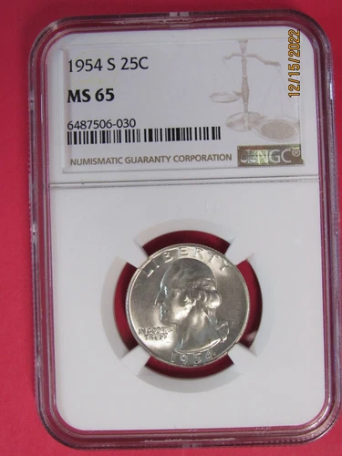 1954 "S" WASHINGTON QUARTER "NGC MS65"
