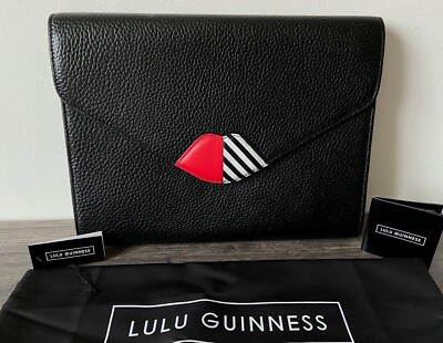LULU GUINNESS CLUTCH SCHWARZ LEDER 50/50 LIPPE LEILA NEU MIT ETIKETT