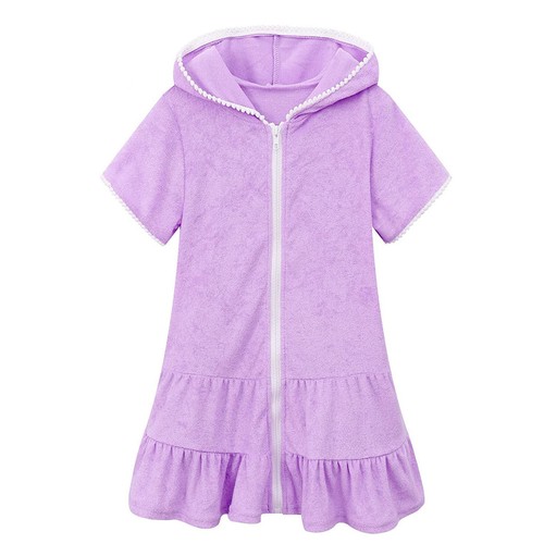 Little Girls Swim Cover Up Swimsuit Zip Up Hooded Bathrobe Absorbent Beach Dress - Picture 28 of 81