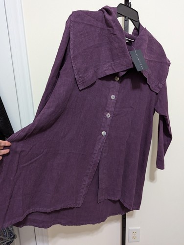 Bryn Walker Anouk Rioja Purple Lagenlook Linen Shawl Collar Tunic Jacket Sz L - Picture 7 of 12