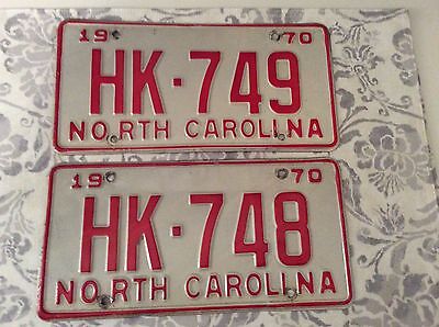 Classic Car License Plates North Carolina 1970 Consecutive Numbers