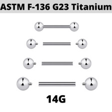PAIR G23 Titanium 14G Internally Threaded Ball Tongue Barbell NippleRings Ring