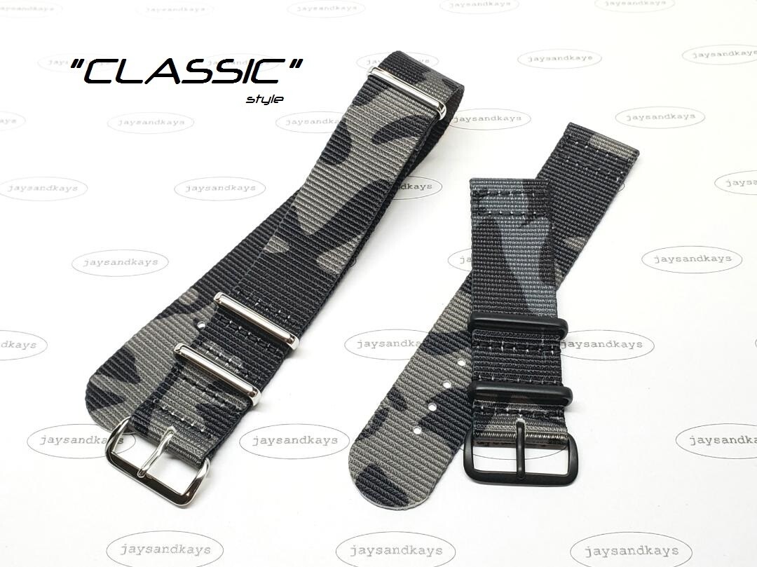 BEAMS +【Unlikely】Tie Black Watch Stripe Hirsch Robby Watch Strap with sailcloth effect leather and