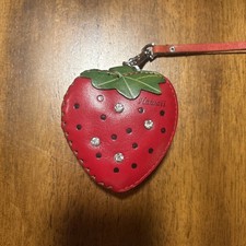 Red Leather Strawberry Shaped Coin Purse Handmade Hawaii Crystal/Rivet Accents