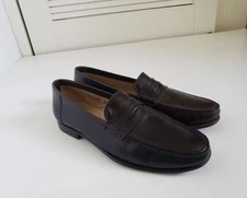 Santoni Leather Slip On Cushioned Brown Penny Loafer Dress Shoes Size 8.5 D