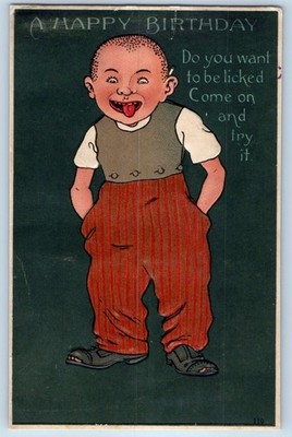 Birthday Boy Funny Face Do You Want To Be Licked Come On And Try It Postcard