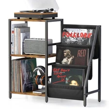 Stereo Record Player Stand with Vinyl Storage for 200 Albums, Turntable Displ...