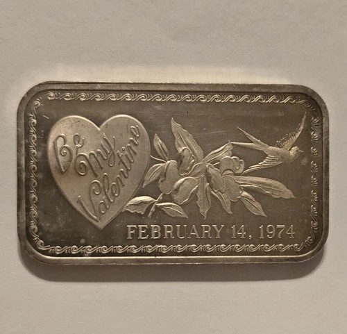 Be My Valentine Feb. 14th 1974 1ozt .999 Fine Silver Bar