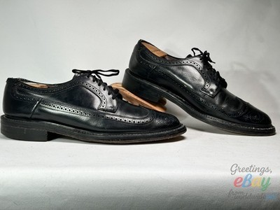 Vintage Hanover 3365 Oxfords Dress Shoes Size 10 D/B Black Wingtip Brogue Grain