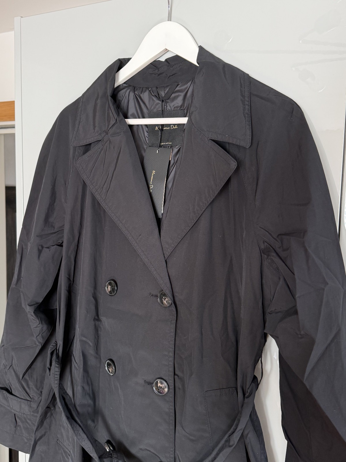 Massimo Dutti Black Trench Wind Coat Belted Lined Womens size M Medium Rare image 7