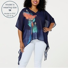 Colleen Lopez Printed Poncho Top with Sharkbite Hem - Small