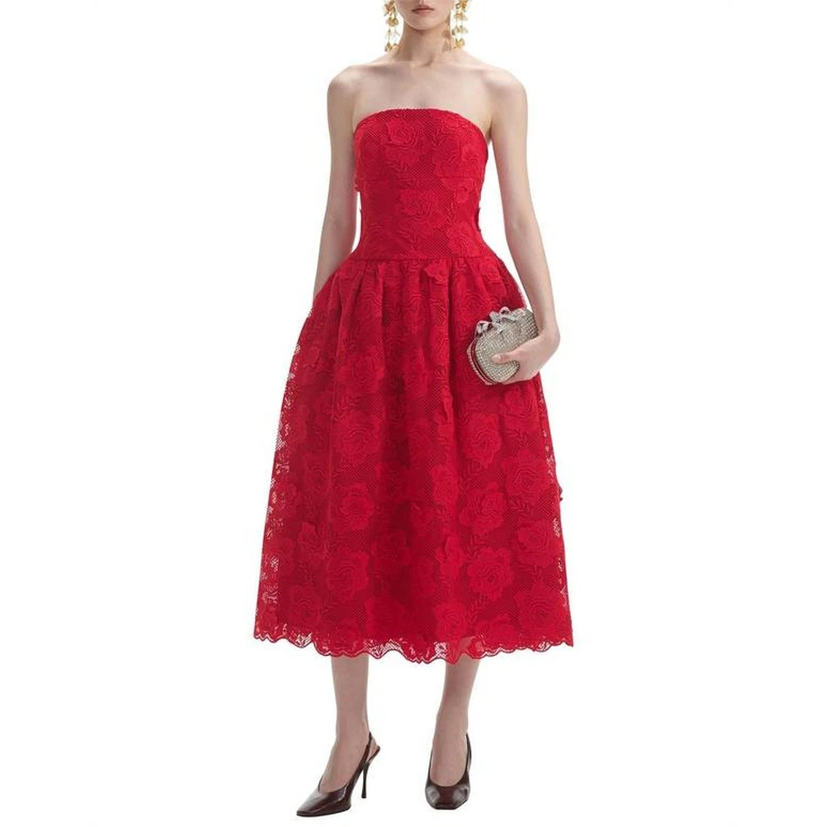 chinese dress ladies Red Fine Lace Mini Dress – self-portrait main image 1