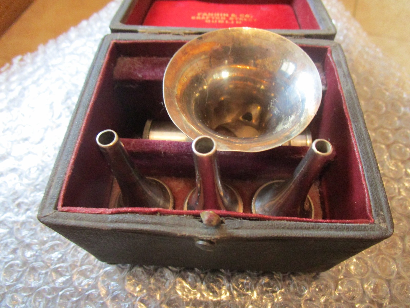 RARE VINTAGE SILVER PLATED TRAVELLING OTOSCOPE CASED in FANNIN & Co DUBLIN BOX