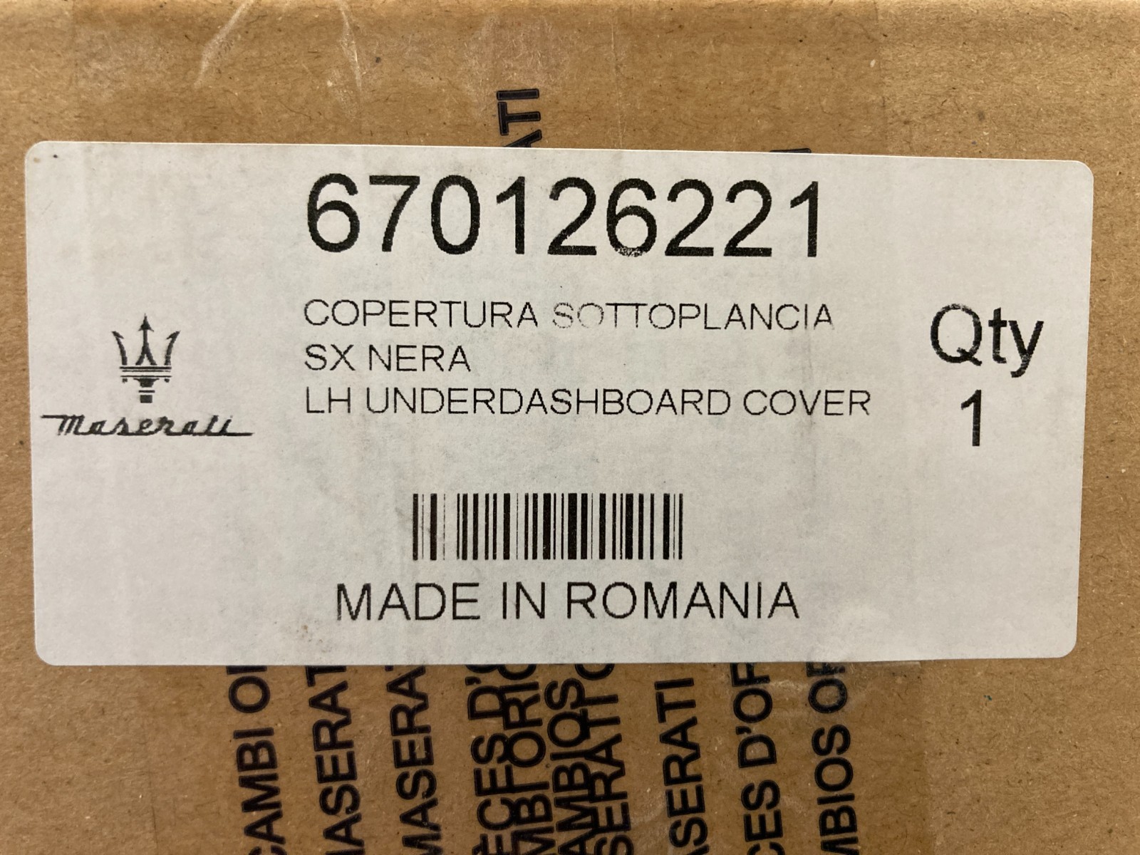 OEM Maserati Levante, Left-Hand Underdashboard Cover, 670126221