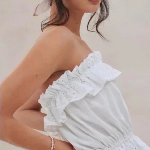 Anthropologie Porridge Strapless Top Small White Eyelet Lace Ruffle NWT - Picture 2 of 12