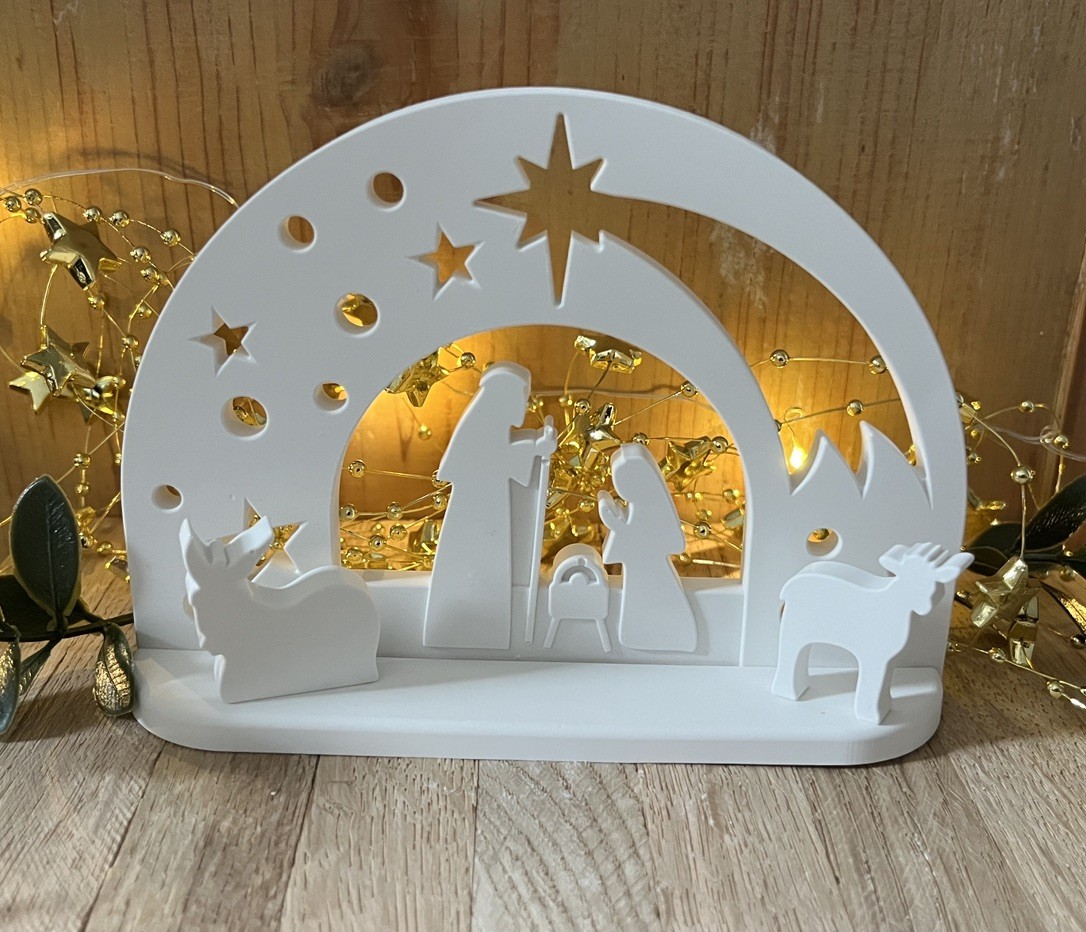Kleine Weihnachtskrippe aus Keramik, handgefertigt, weiß