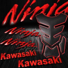 4PCs Chromed Red Fuel Tank Pad+8" Logo Emblem+Fender Stickers for Ninja ZXR ZZR