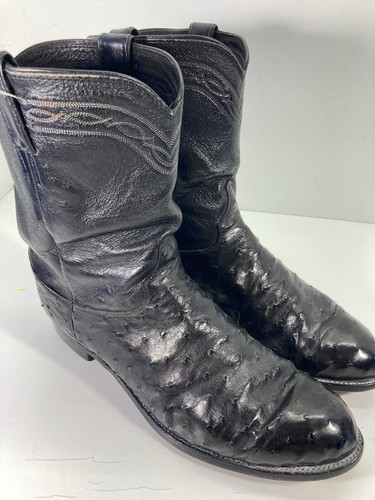 Justin Full Quill Ostrich Roper Boots Men Size 12 EE Wide Black Western 3171