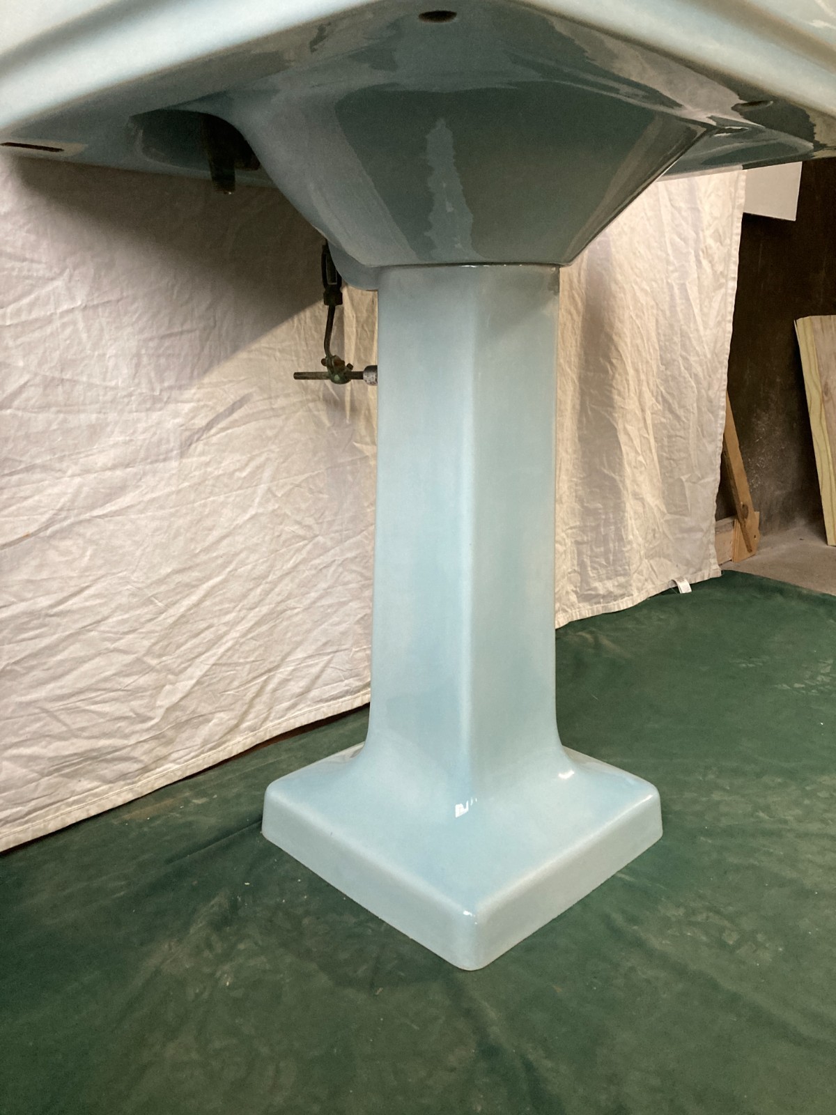 Antique 28x22 Light Blue Ceramic Pedestal Sink Old Vtg Standard 422-25E