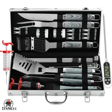 Ultimate 24-Piece BBQ Tool Set with Aluminum Case - Dishwasher Safe Elegance