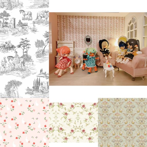 3 pezzi 9 stili casa delle bambole miniatura shabby chic casa carta da parati decorazione accessori - Foto 2 di 21