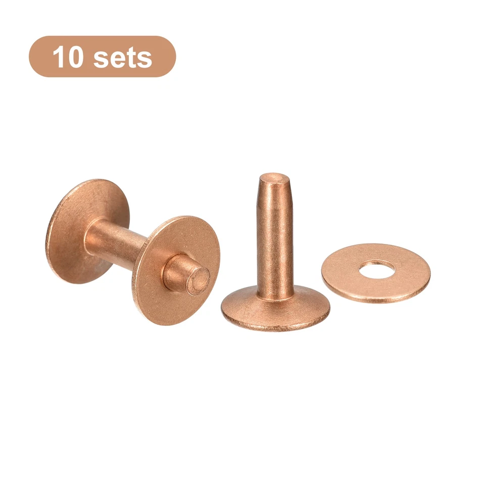 10 Ensemble Cuivre Rivets 9x3.3x14mm Solide Cuir Cuivre Rivet Fermoir pour Cuir - Photo 3/4