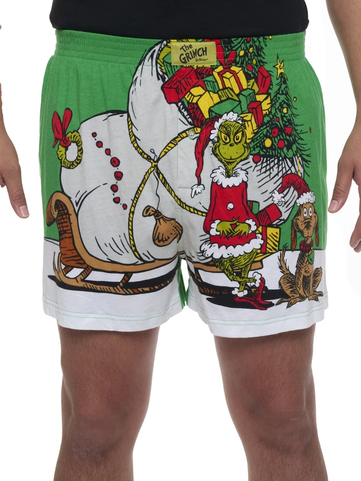 Shorts Boxers Dr. Seuss Grinch, Roupa de Dormir Masculina Slim Fit Grinchmas Natal - Imagem 3 de 4