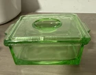 Green Depression Glass Refrigerator Dish with Lid