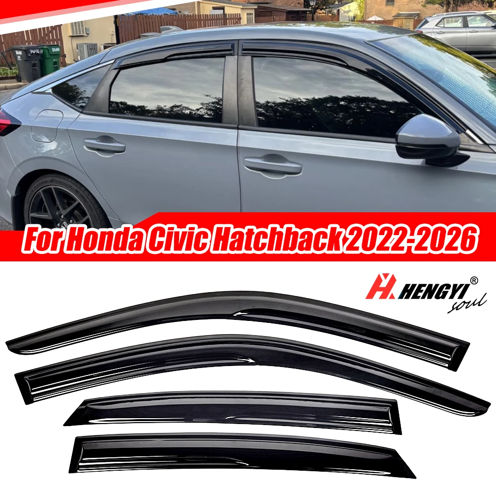 Wellvisors Smoke Window Visors For 2022-2025 Honda Civic Sedan (4pc Set, Black Trim)
