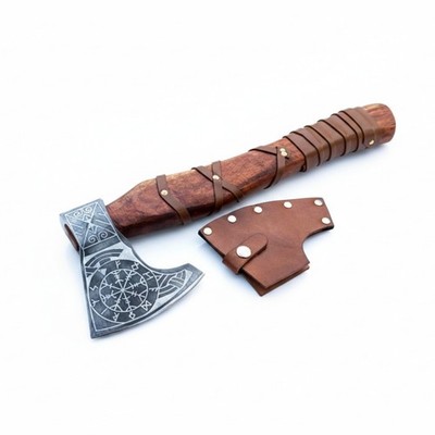 Hand Forged Viking Axe Hatchet Carbon Steel Tomahawk Vegvisir Engraved Wood Gift