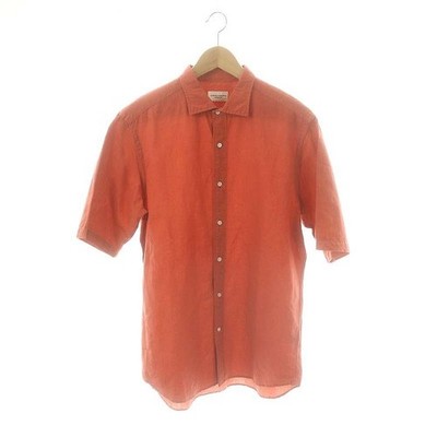 UNITED ARROWS Cotton Linen Regular Shirt Halbarm Stehkragen L Orange /AT