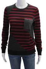 Proenza Schouler Womens Striped Long Sleeves Sweater Red Black Wool Size Small
