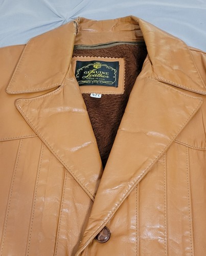 Vintage Genuine Leather Brown Jacket w/Removable Zipper Lining Coat Size 42L - Picture 10 of 24