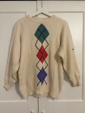 The Sweater Shop Vintage Wool Jumper Women’s XL Cream With Diamond Pattern