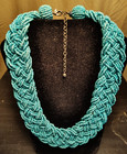 Vintage Turquoise seed bead multi-strand chunky braided necklace — photo 1