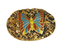 Vintage Belt Buckle, Butterfly Design by SSI, 3D on Gold Tone Metal Buckle