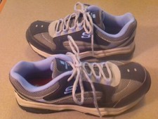 Skechers Biscoe Steel Toe Leather WM'S Work Shoes Black/Blue SN 76601 Size 7.5