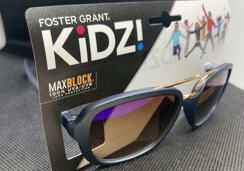 NWT Boys Kids KIDZ Foster Grant Sunglasses Dark Gray Almost Black With Gold - Picture 4 of 8